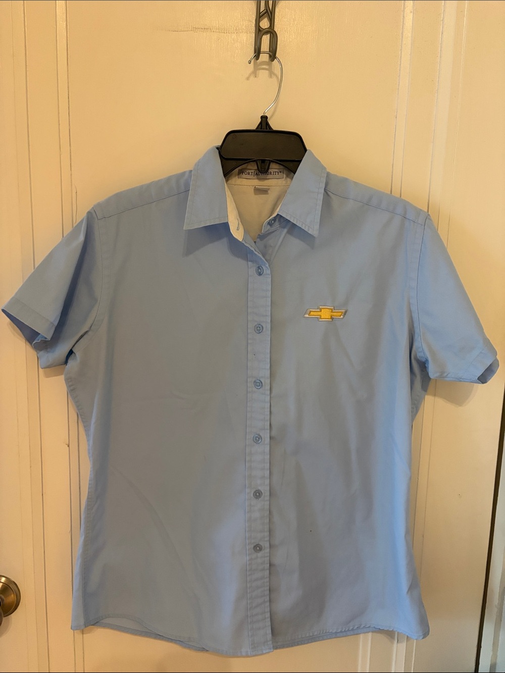 Port Authority Light Blue Short-Sleeve Button-Down Shirt with Chevrolet logo